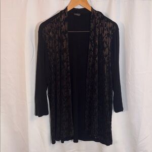 Chicos Black Long Sleeves Open Front Cardigan Slinky Size 3 XL Whimsigoth Witchy